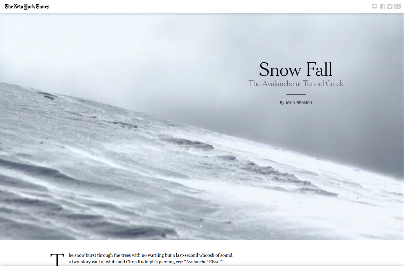 The New York Times Snow Fall scrollytelling project about the Tunnel Creek avalanche