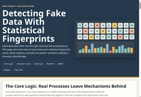 Screenshot of the Detecting Fake Data page
